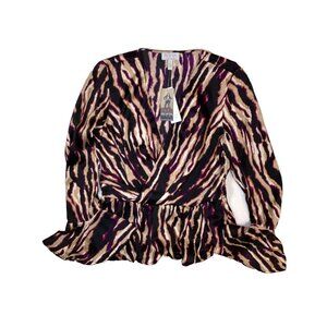 Sofia Jeans by Sofia Vergara Drape Knot Top Med Tiger Stripe Brand New w Tags